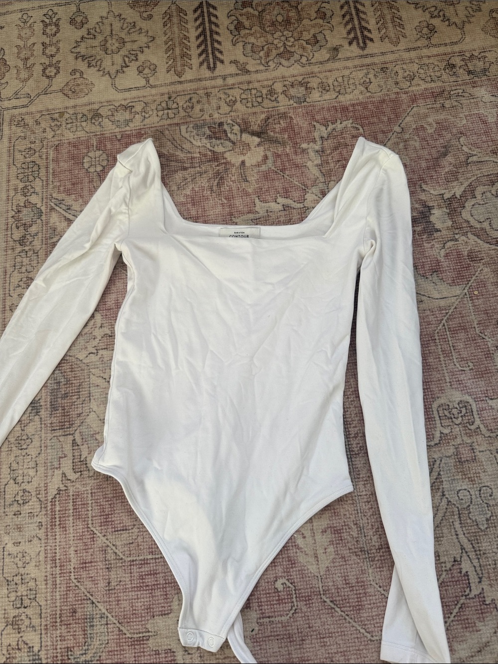 Aritzia Babaton Contour White Long Sleeve Square Neck Bodysuit